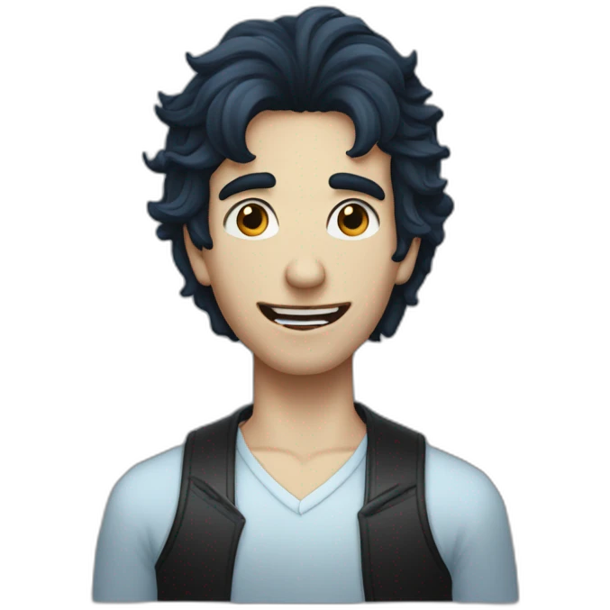 Un jeune homme noir, les cheveux bleus et qui a das dents de vampire. emoji