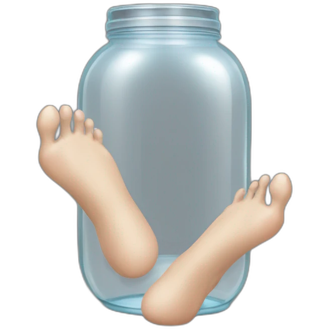 human feet and ankles standing on the floor with an empty transparent jar between them,outside,to the left and to the right,front view emoji
