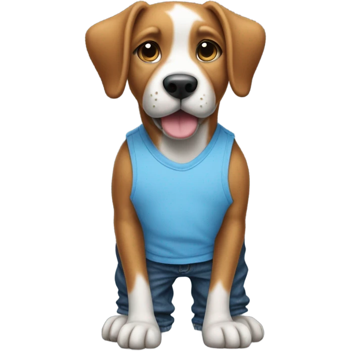 Dog standing up with a blueish tank-top and blue baggy jeans emoji