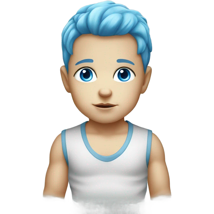 Serious baby Caucasian boy with blue eyes and blue hair emoji