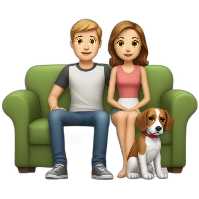 Brown hair White boy and girl with beagle Sit on couch emoji