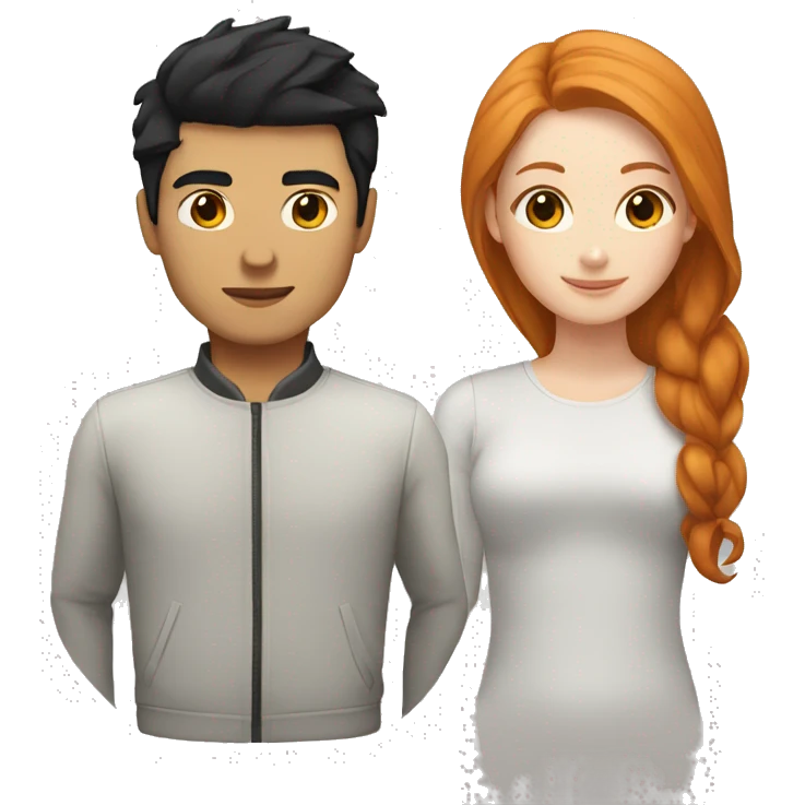 White female with ginger hair and asian male with black hair  emoji