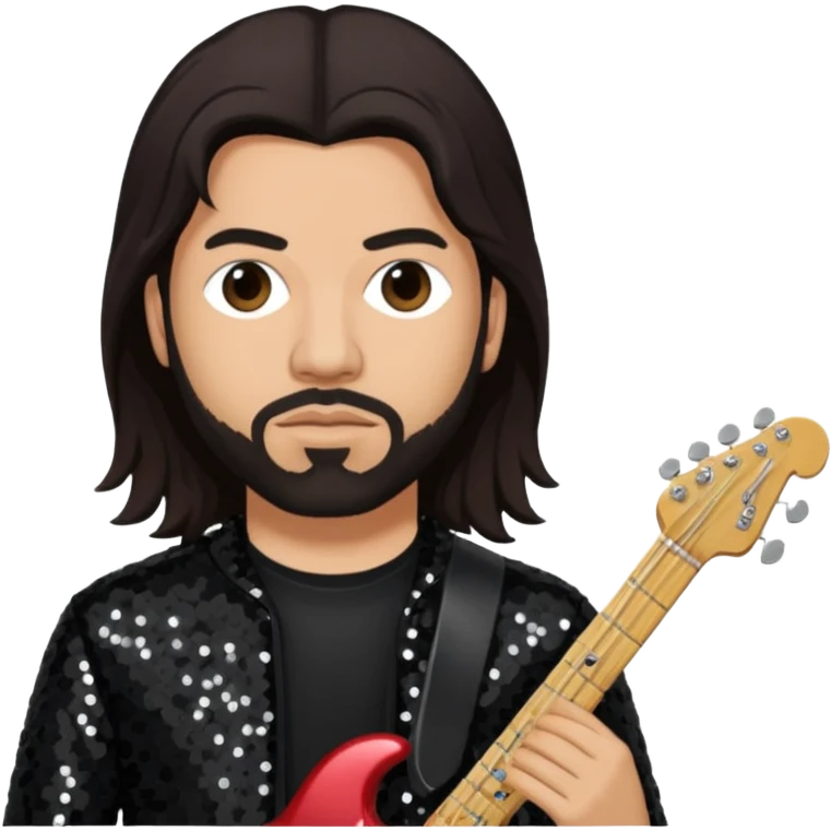 Stephen Carpenter from Deftones with long dark brown hair, light skin, black sequin outfit emoji