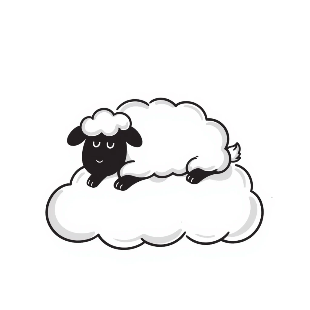 A fluffy sheep resting on a puffy white cloud in the sky emoji