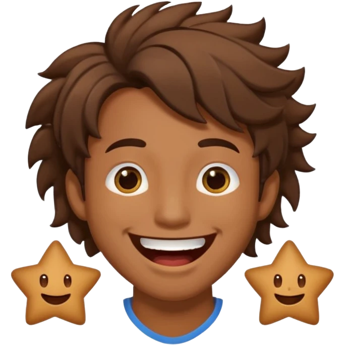 Color de piel moreno los ojos ke sean de estrella riéndose y pelo café hombre  el pelo asialado🤩pelo asía a bajoo emoji