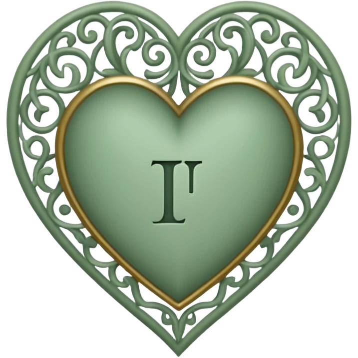 Can you make a sage green heart with a gothic design. In the middle of the heart there should be the letter I emoji