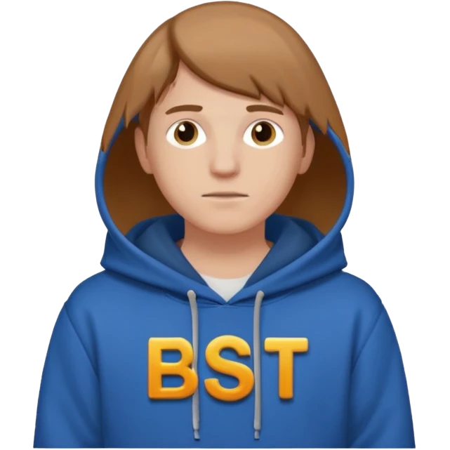 make an image of white person wearing hoodie with "BST" letters on it emoji
