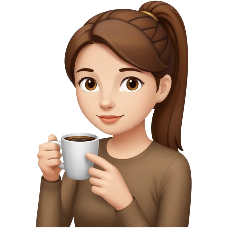 Girl with brown hair in a ponytail drinking a coffee  emoji