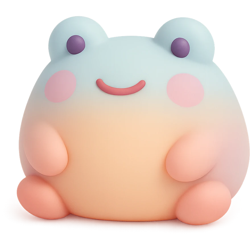 a smiling frog mochi, chubby and green, kawaii expression emoji