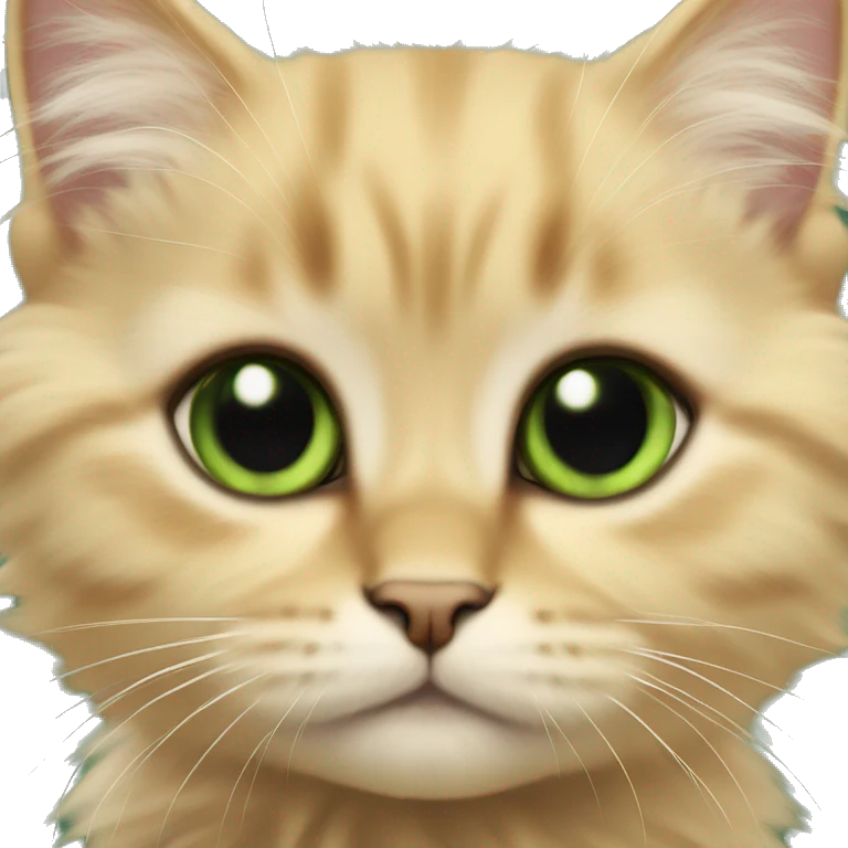 fluffy golden scottish straight kitten, black fur at tips, and green eyes emoji