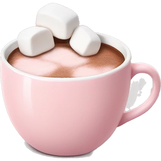 Light Pink mug of hot chocolate with marshmallows  emoji