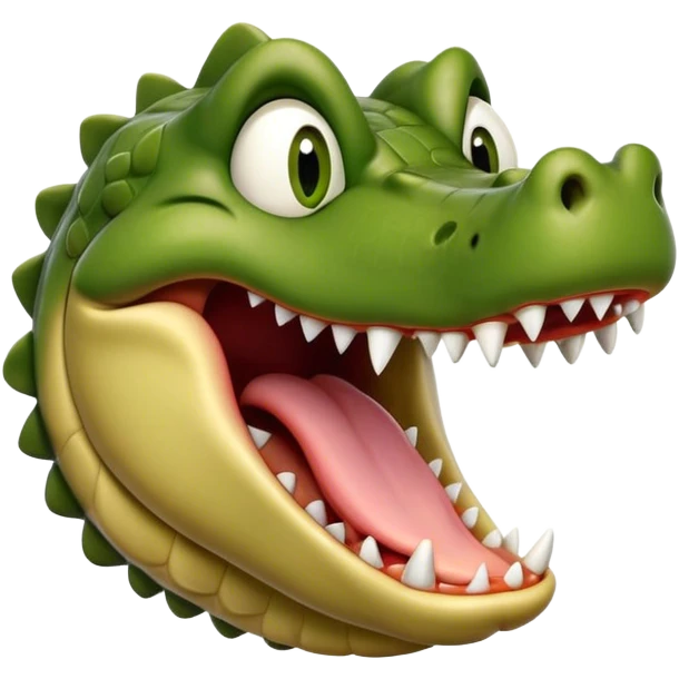 Cinematic Realistic Cute Yawning Crocodile Portrait Emoji, Head tilted slightly with a dramatic, wide-open yawn, showcasing a soft, textured olive-green hide with gently drooping jaws and half-closed, drowsy eyes rendered in exquisite natural detail, high shine, relaxed yet expressive, styled with a dash of primal charm, soft glowing outline, capturing the essence of a sleepy yet affectionate crocodile that appears ready to stretch out and drift into a deep, ancient slumber! emoji