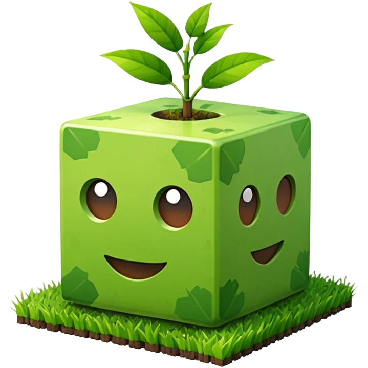 3D Apple style emoticons for Minecraft grass blocks, cube shaped with grass at the top and a plot below emoji