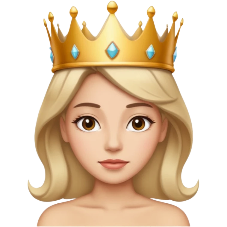 Give me an image of a women wearing neutral makeup with a crown. She is looking very smug emoji