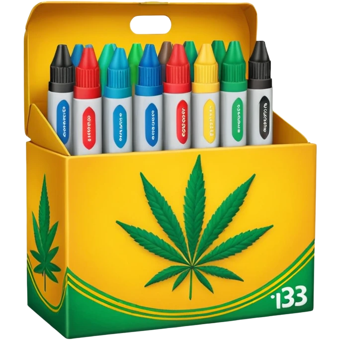 a box of crayola permanent markers with cannabis leaf emoji
