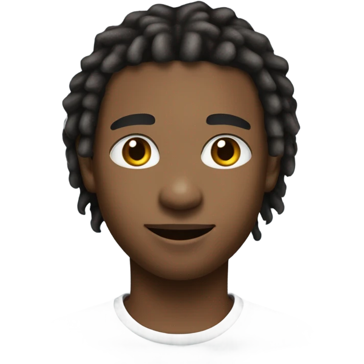 A young African-American male with short, thick dreadlocks, a friendly, confident smile, a trimmed goatee, and sharp facial features. He is wearing a cap. emoji