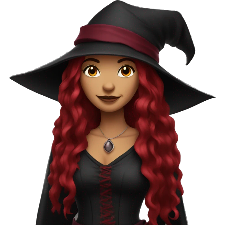 beautiful long haired witch, red, black, burgundy emoji