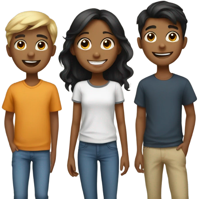 happy girl with boys outdoors emoji