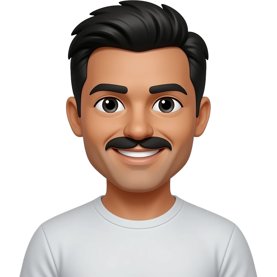 happy tan man with black hair and moustache in tishirt emoji