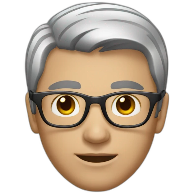 a man with short dark hair, widows peak, round glasses with thin silver metal frames, medium skin emoji