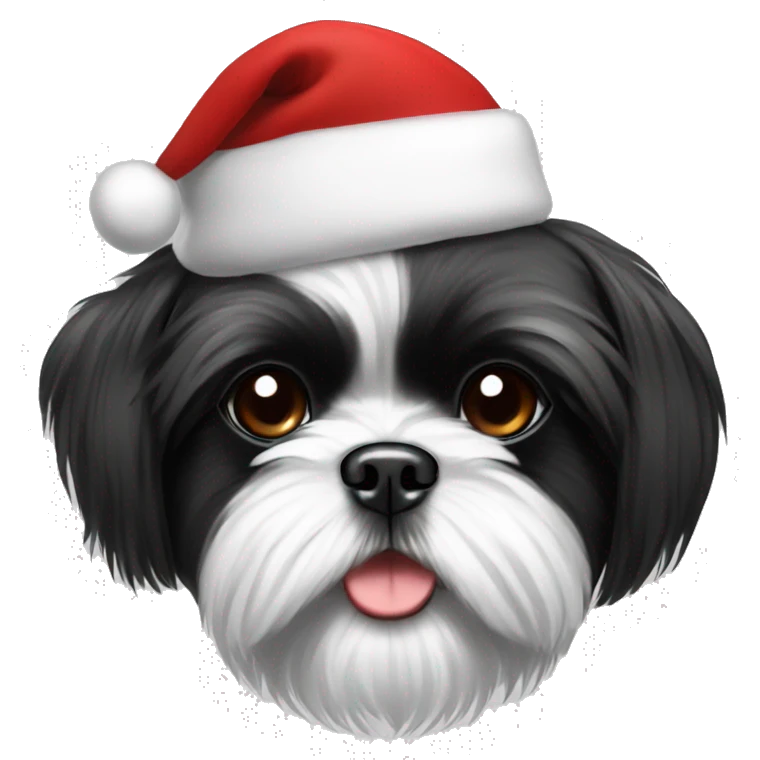 Black and white shih tzu with Christmas hat emoji