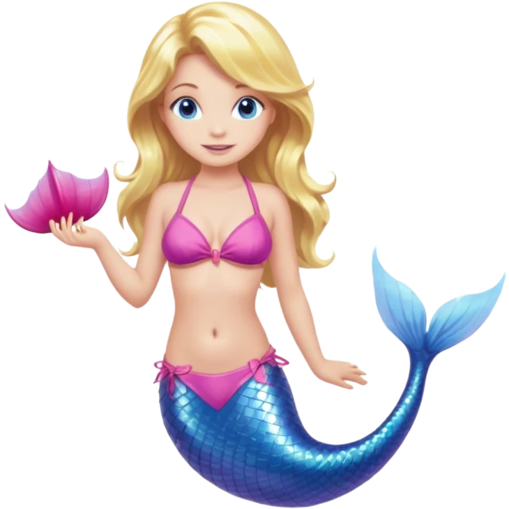 a mermaid with blonde hair and blue eyes a pink tail and a pink bikini top emoji