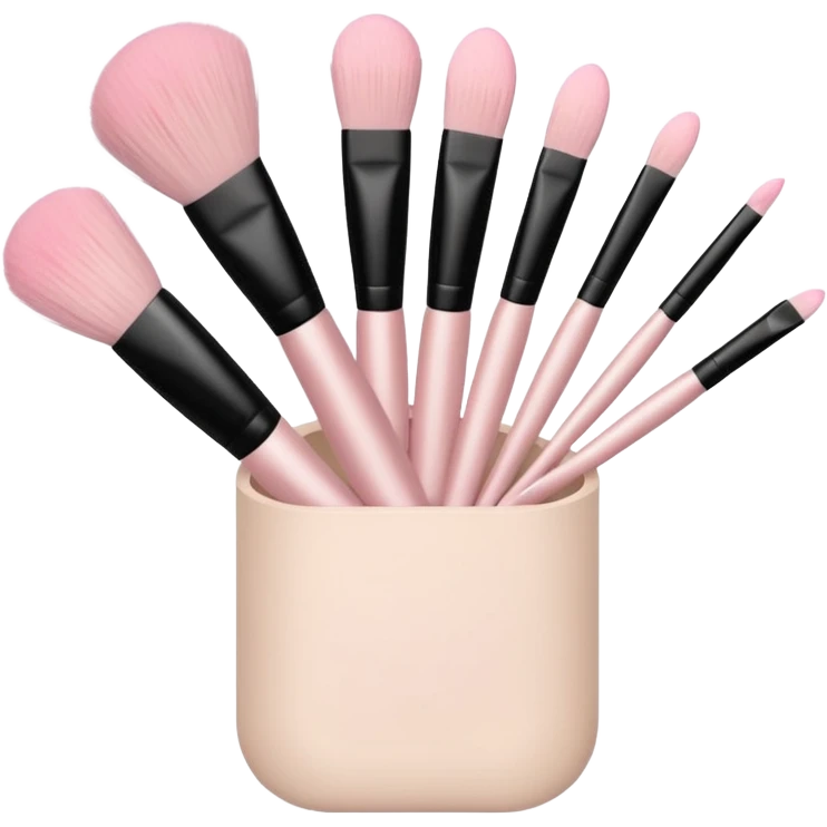 Light pink makeup brush set in beige holder, soft shadows emoji
