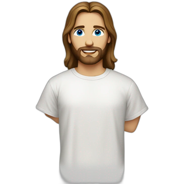 Jesus with blue eyes and white t-shirt emoji