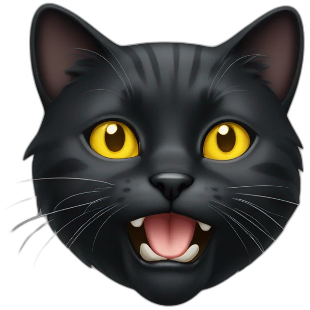 Black puffy cat with yellow eyes yawns emoji
