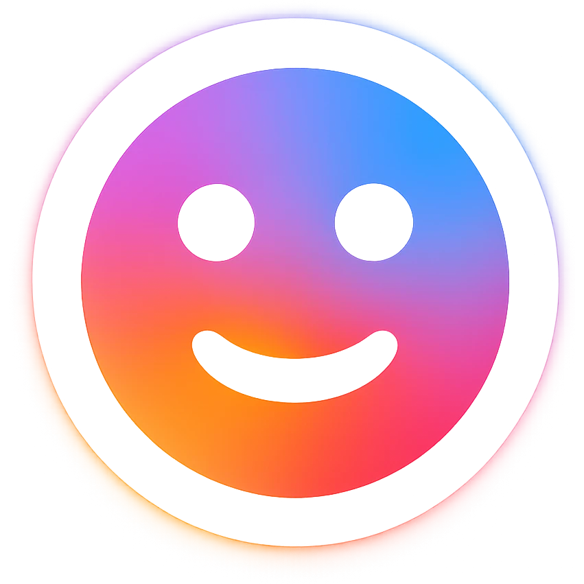Frame 1: Colorful gradient background with smiley face, no grid lines (keyframe for morph animation) emoji