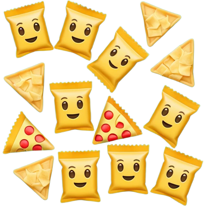 A lot of emojis all different in colors and style but all of them related to chips and chips packs and all of them on a green background emoji