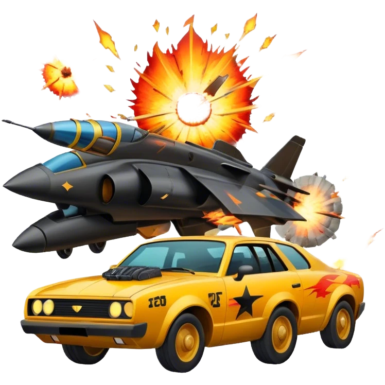 Icon for Action Movies Collage: Collage of iconic action movie elements, including explosions, a hero with weapons, a high-speed chase, and dramatic fight scenes. The design should be dynamic, colorful, and full of energy, capturing the essence of action films. Transparent background. emoji