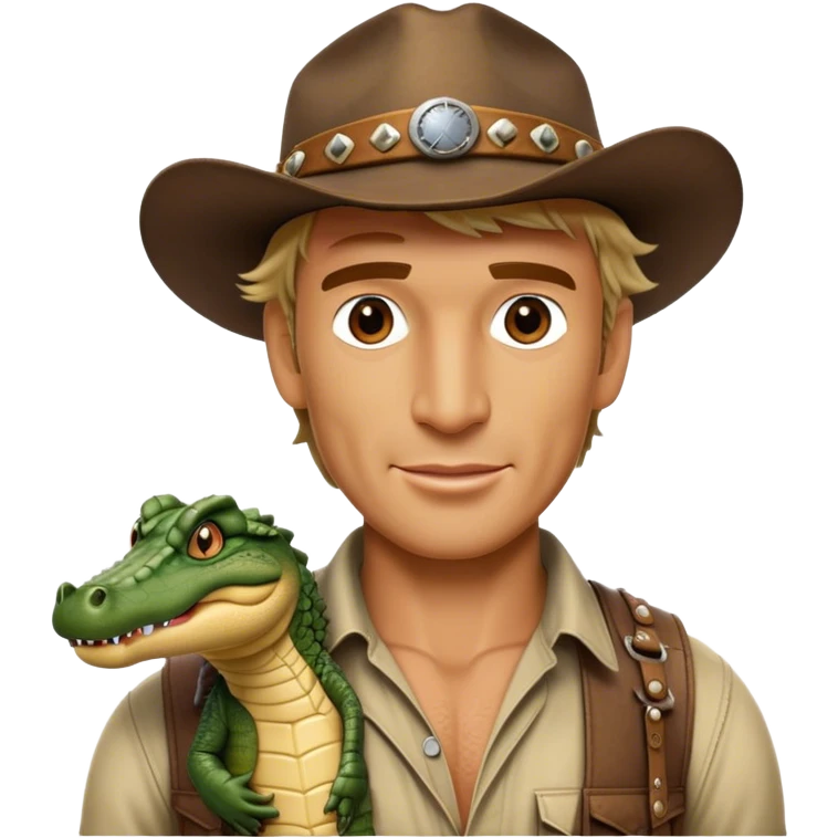 Cinematic Realistic Crocodile Dundee Pop Culture Emoji, depicted with rugged charm and adventurous spirit rendered with lifelike detail and cinematic lighting. emoji