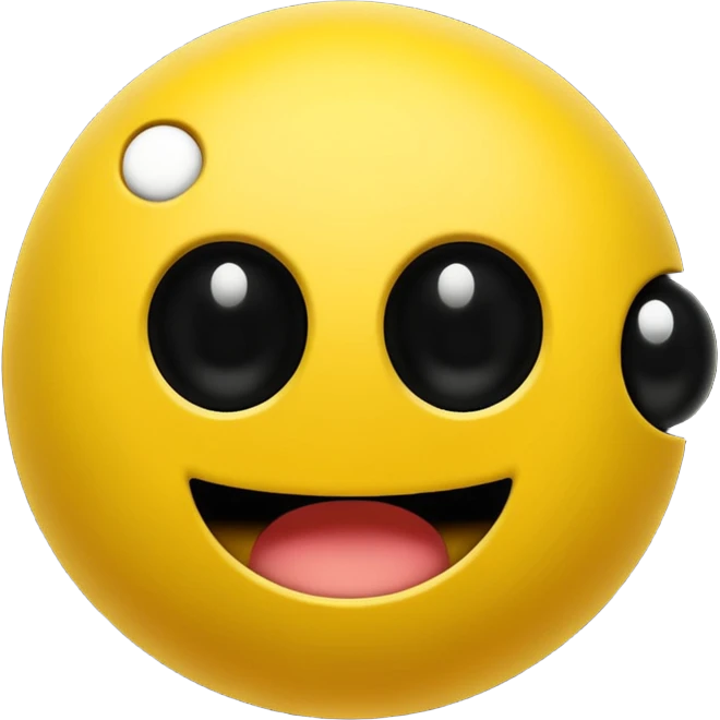 Pac-Man which just has two black dots as the eyes and a wide open mouth which is just pitch black emoji