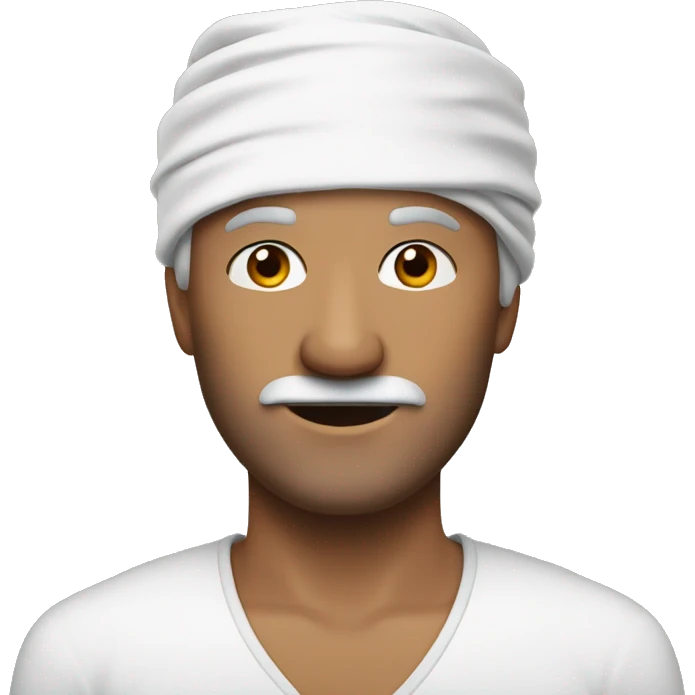  A 50 year old man with a bandage on his  head and he does not have a mustache or beard  emoji