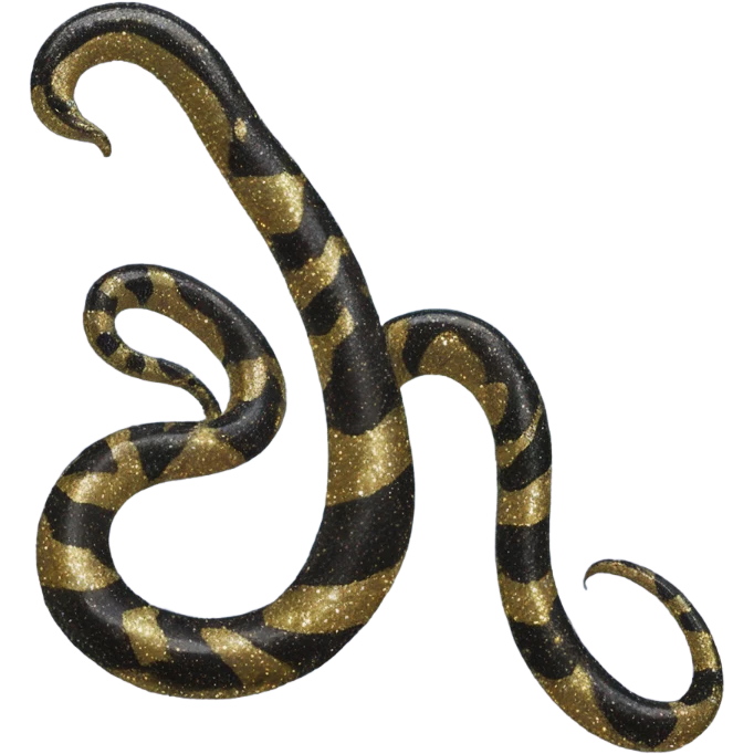 Cute serpent. Black. Legs and arms. Glitter emoji