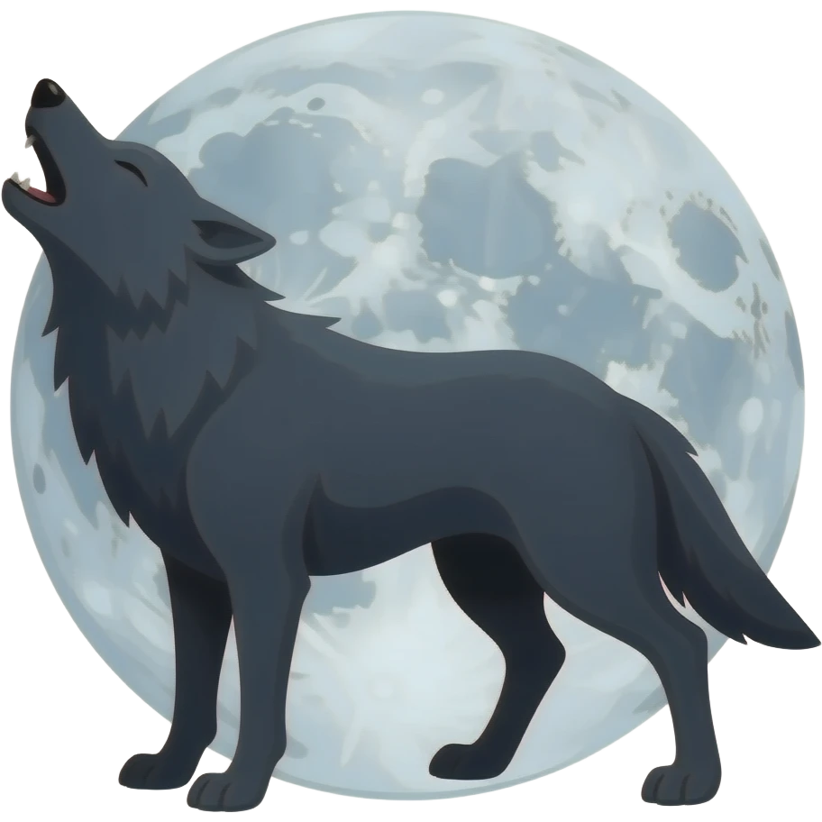Emoji silhouette de loup hurle pleine lune derrière lui emoji