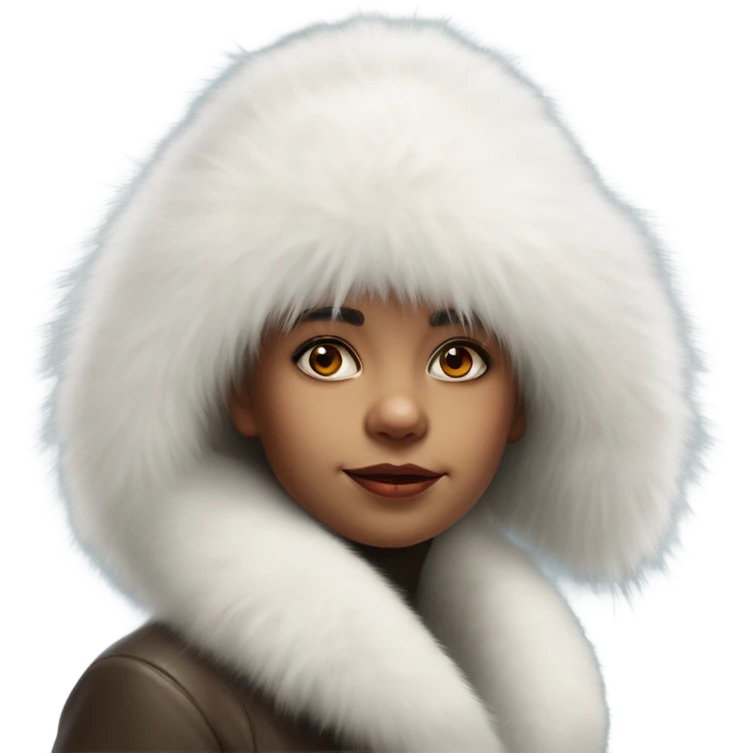 a girl with a white big fluffy fur hat Ada Gladys Killins, aestheticism, foto realistic, a character portrait emoji