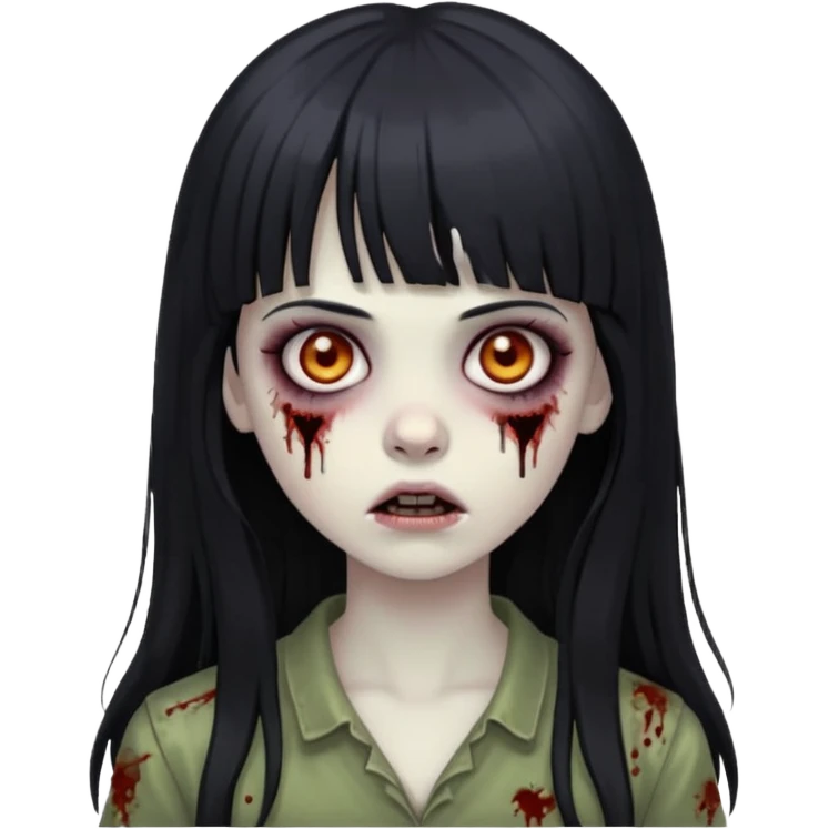 girl zombie with black long hair and bangs emoji
