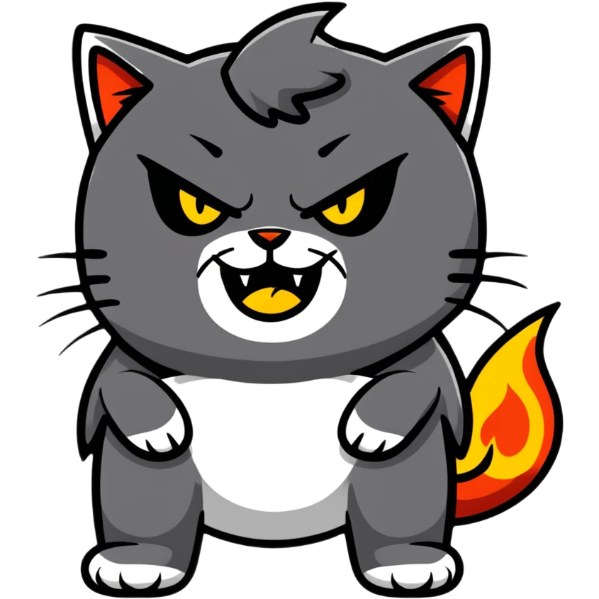 angry cat with flames emoji