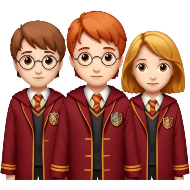harry potter, ronald weasley and hermione granger in gryfinndor uniform emoji