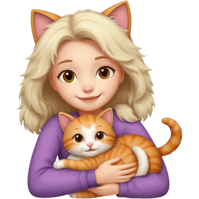 A cute girl hugging a cute cat emoji