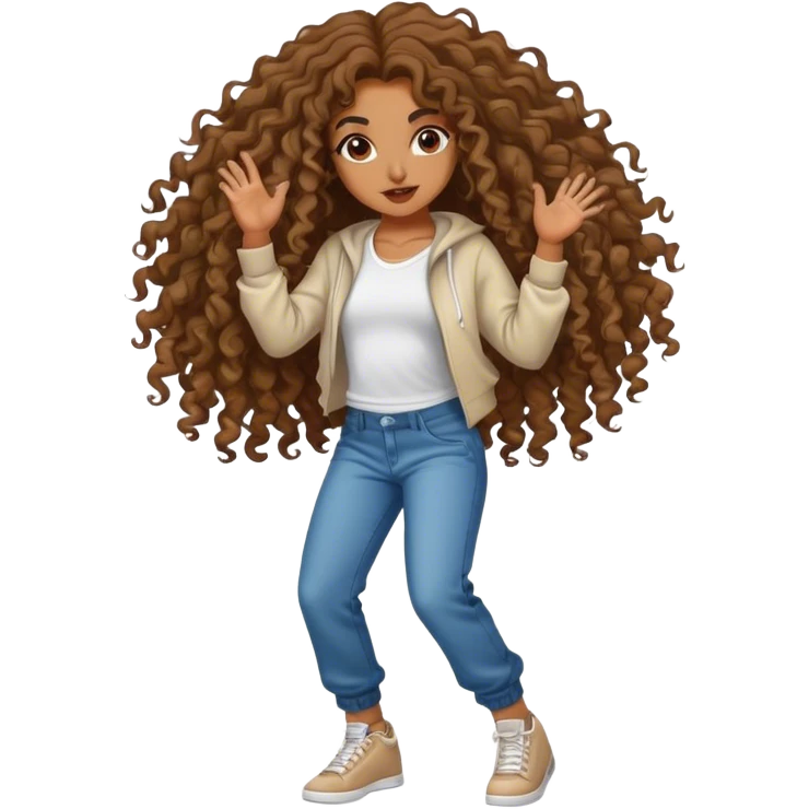 Dancing brown girl with long curly hair hip hop emoji