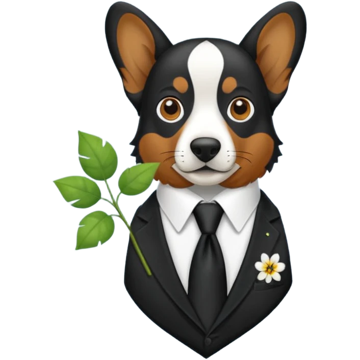 Un Springer allemand noir en costard-cravate et dans la petite poche du costard il y a un trèfle à quatre feuilles emoji