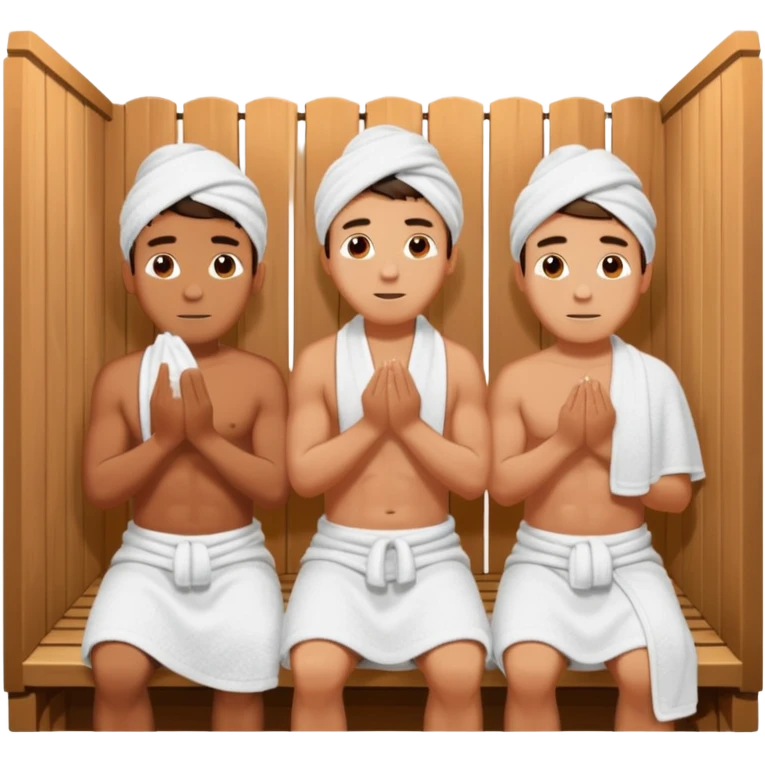 three young half-naked men turned in towels sit in the hot sauna emoji