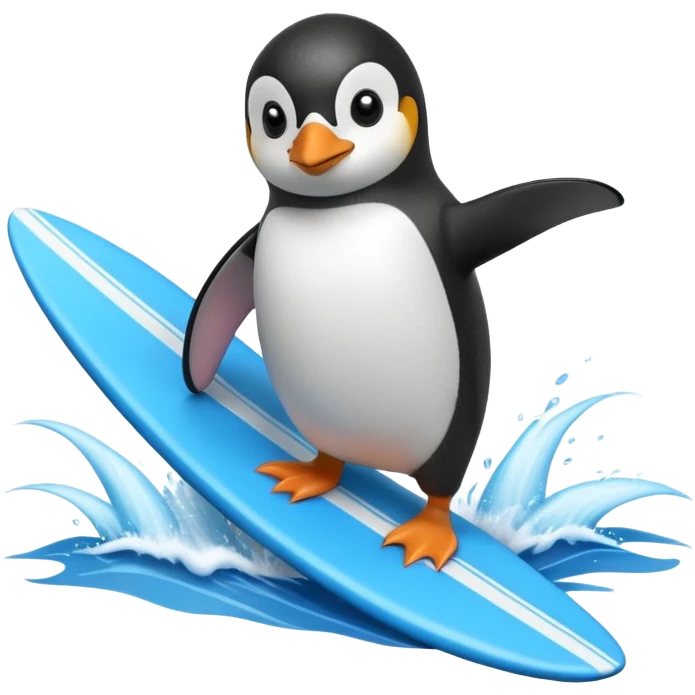 a penguin surfing with a blue surfboard emoji