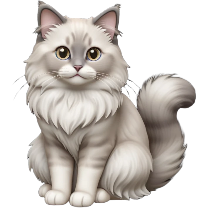 cinematic-[Ragdoll cat]-realistic-full-body-sitting-emoji,-tail-curled-playfully-around-its-paws,-head-tilted-dramatically,-fluffy-[grey ragdoll cat]-fur,-simplified-yet-realistic-focused-features,-highly-detailed,-glowing-with-an-almost-sarcastic-glow emoji