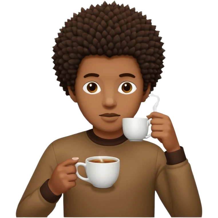 A black guy with a small spiky Afro sipping tea emoji