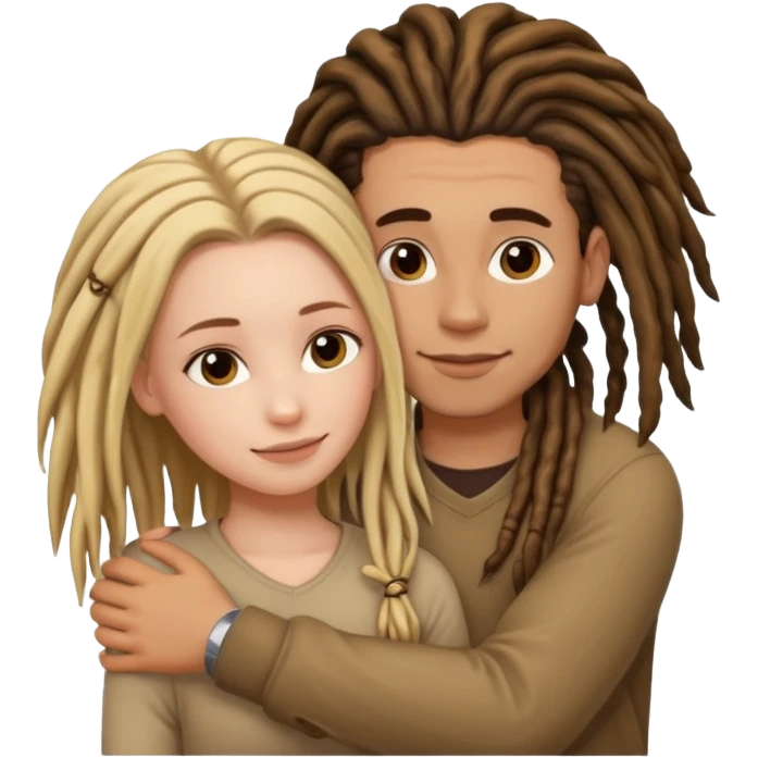 white girl hugging lightskin guy with dreads emoji