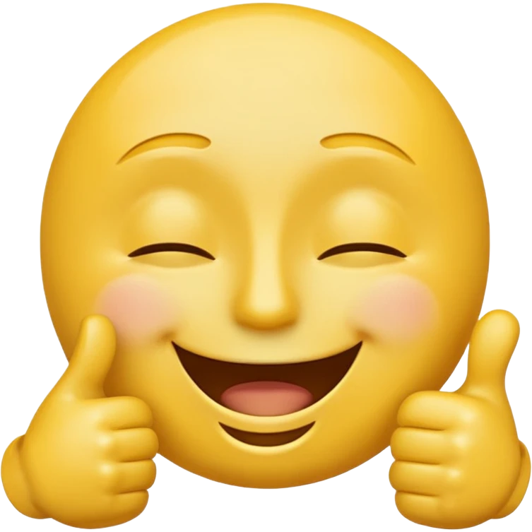 very happy face emoji with closed eyes and one thumbs up hand emoji